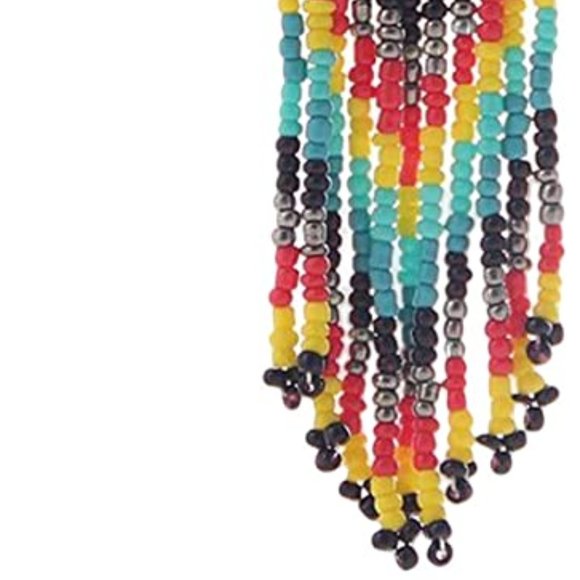 Long 4.5" Black Turquoise Red Oversized Earrings New Southwestern Tassel - Picture 3 of 4